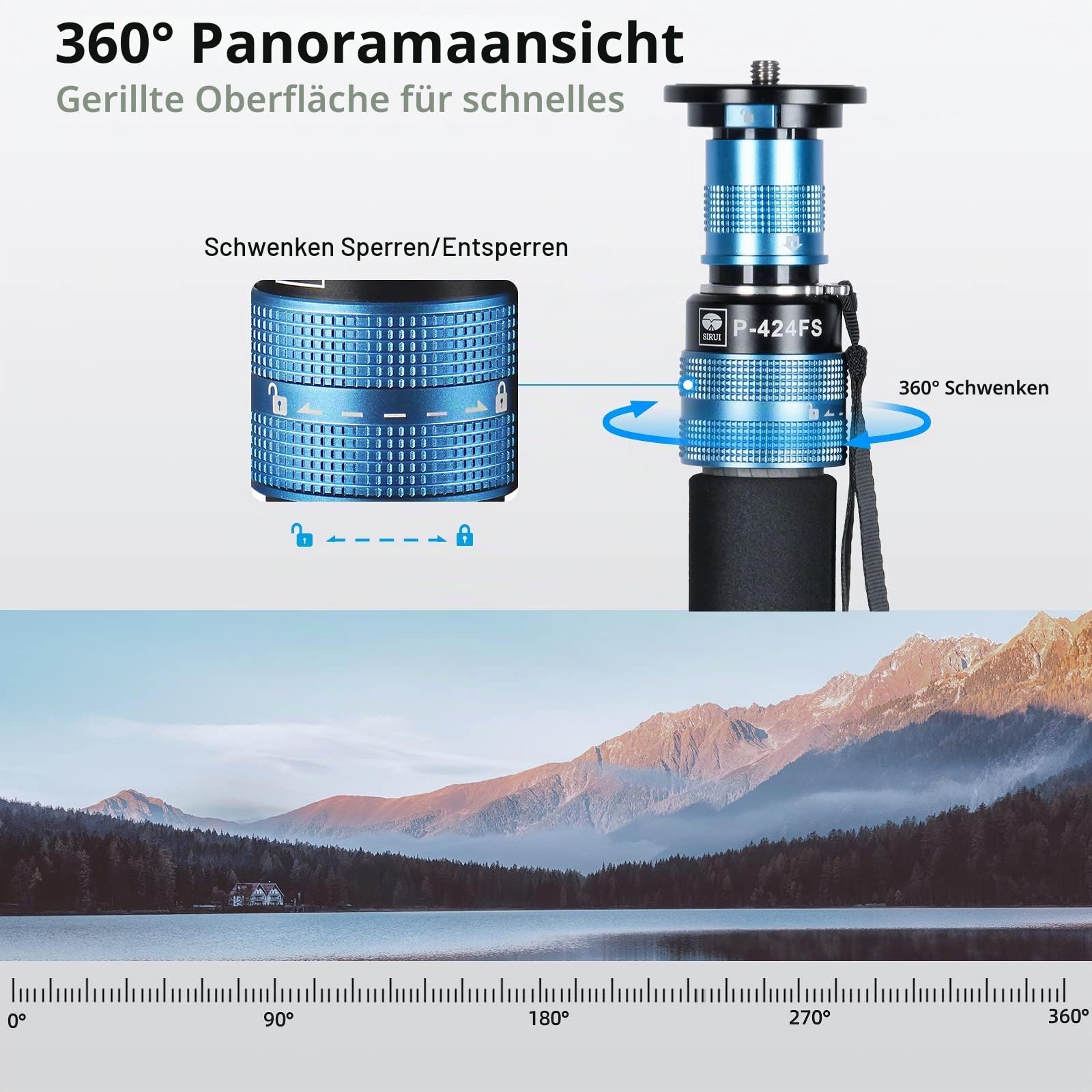 SIRUI P-424FS Einbeinstativ für Kamera, Modular, 3-in-1, Einbeinstativ aus Kohlefaser, mit Stativhalterung von 160 cm (63 Zoll), maximale Belastung 12 kg, für Kameras, DSLR, Camcorder
