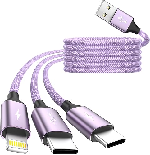 Miniatura 14 de IDISON Cable de carga múltiple (paquete de 2 unidades, 4 pies), cable de carga USB 3 en 1 para múltiples dispositivos, cable de cargador de teléfono