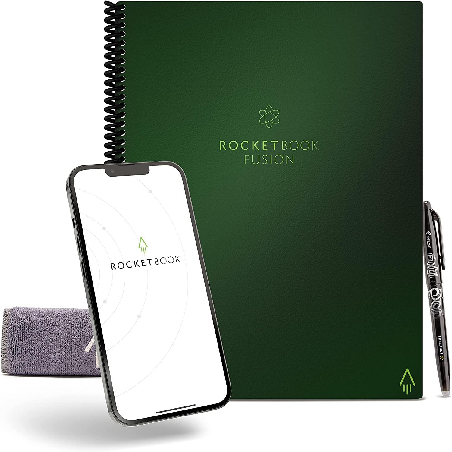 Rocketbook Fusion Reusable Undated Productivity Planner, Letter Size 8.5x11, Green - Goals, Monthly and Weekly Calendar, Daily To-do List, Lined and Dotted Notes Pages