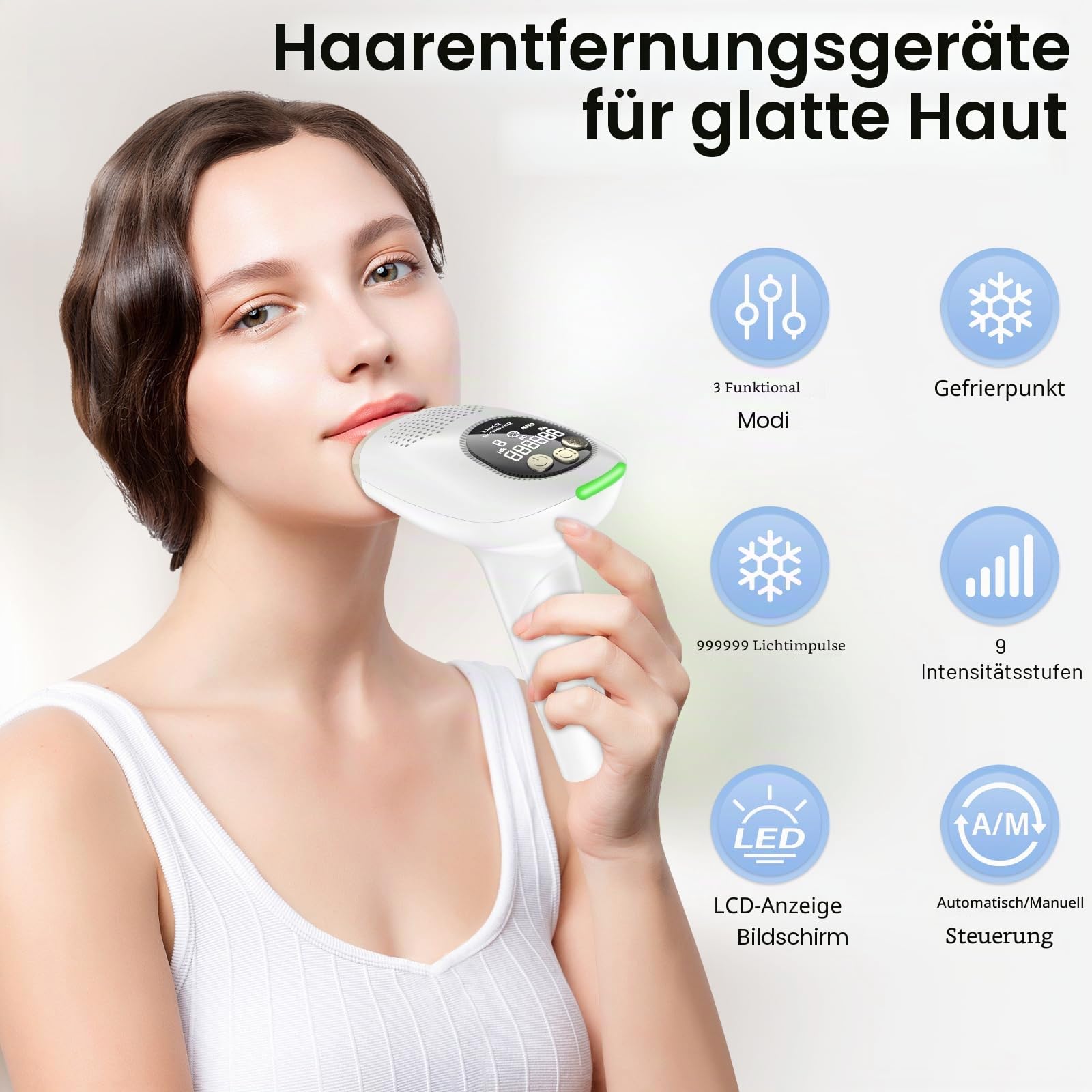 NIKYJM IPL Geräte Haarentfernung Laser mit Kühlfunktion, 600-1200nm Wellenlänge, 9 Energiestufen, IPL Laser Haarentfernung für Damen/Herren, Gesich, Bikini, Körper, Beine, Achseln