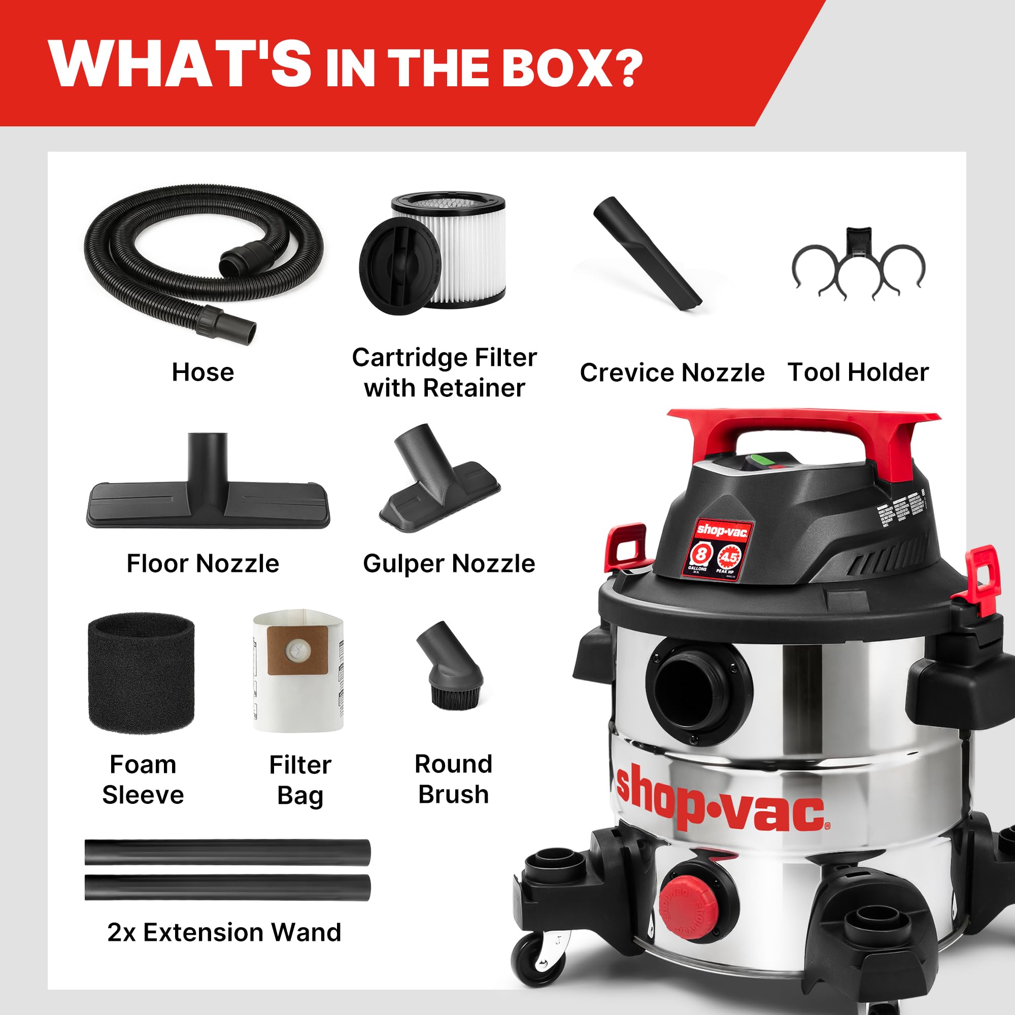 Shop-Vac 8 Gallon Wet/Dry Vacuum - Stainless Steel -9