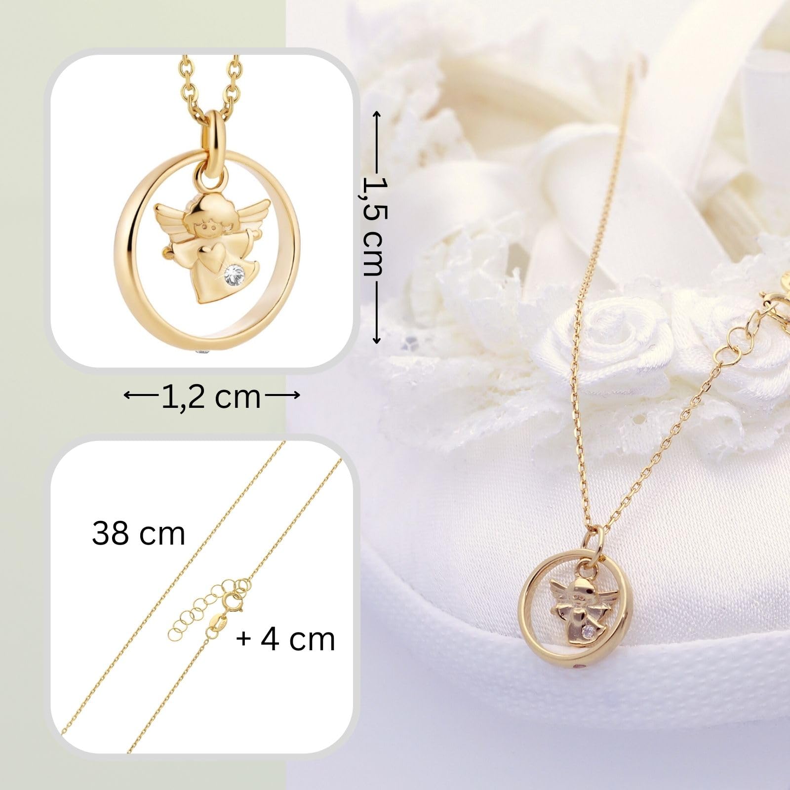 fish Cadena para bautizo niña/niño plata/oro, anillo de bautismo, ángel de la guarda, colgante de ángel, collar para niños, joya para bautizo, regalo de nacimiento, tarjeta y caja de regalo