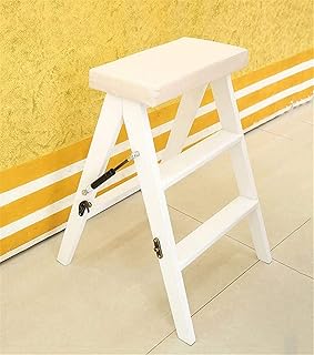 GELISURE Taburete de Madera Escalera Plegable Silla Taburete Plegable Escalera portátil de Doble Uso Escalera de 3 peldaños Madera Maciza, 3 Tipos de (Color : Blanco) (Blanco)