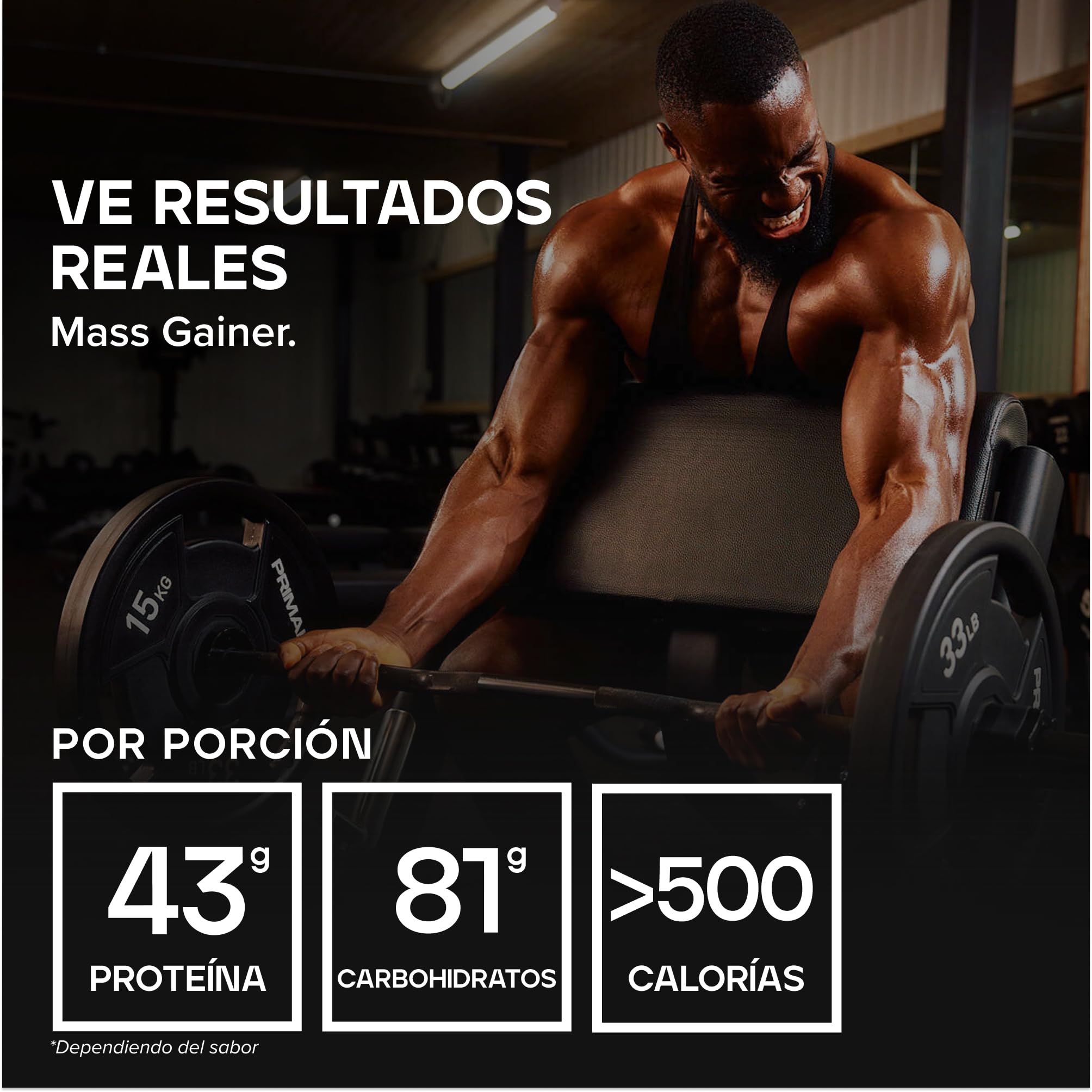 Bulk Mass Gainer Completo, Chocolate | 16 porciones, 43g proteína por porción, 81g carbohidratos, 500 kcal por porción, Gainer hipercalórico