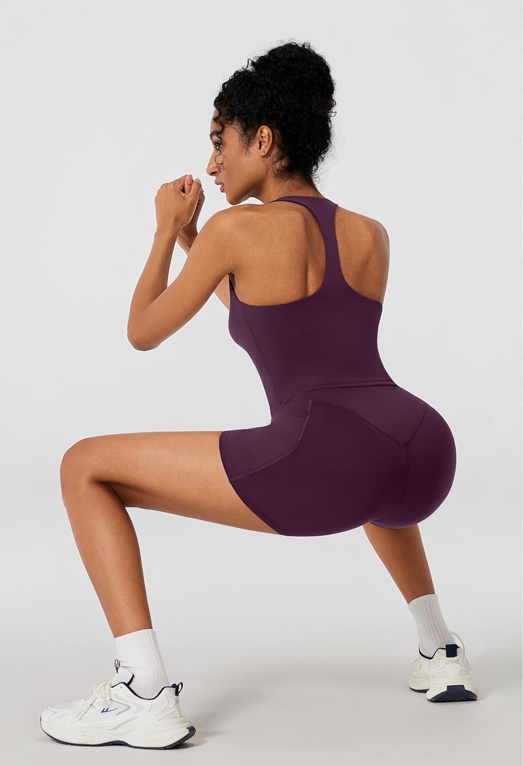 RXRXCOCO Racerback Workout Sets for Women 2 Piece Padded Scoop Neck Tank Tops Hidden Scrunch Booty Shorts with Pockets - Image 6