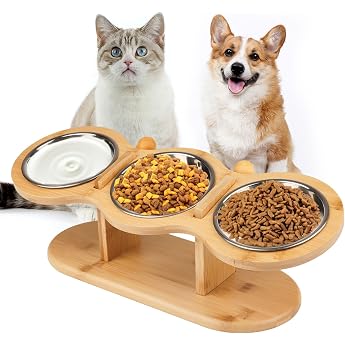 Raised Cat Bowl with 3 Stainless Steel Bowls