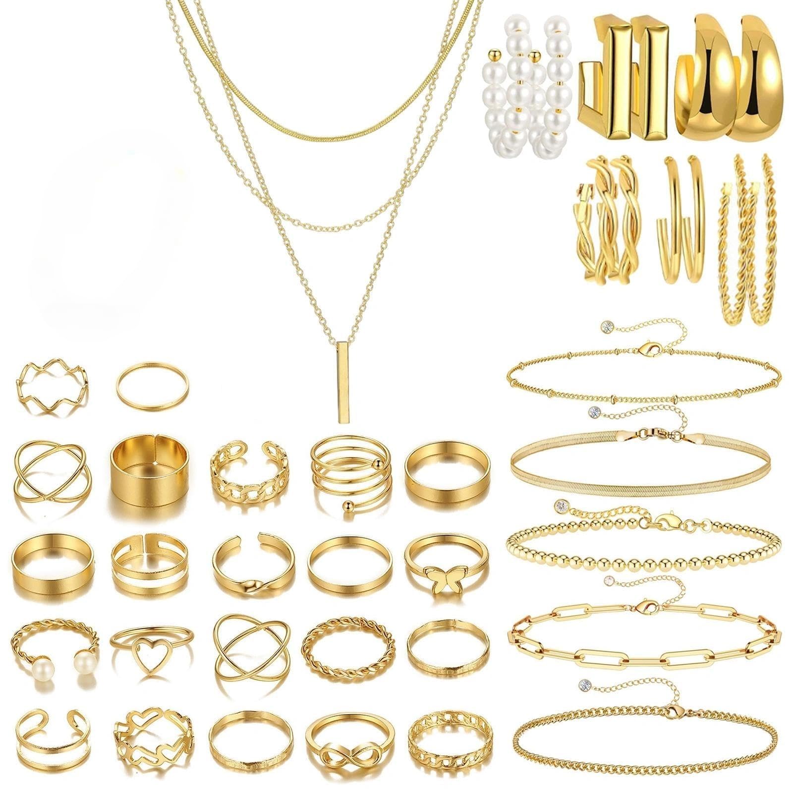 36 Pezzi Parure Gioielli Donna Set Di Gioielli Oro, Bigiotteria Donna Offerta, Set Orecchini Anelli Collana Choker Bracciale Donna, Orecchini E Anello Setper Uso Quotidiano E Occasioni Speciali