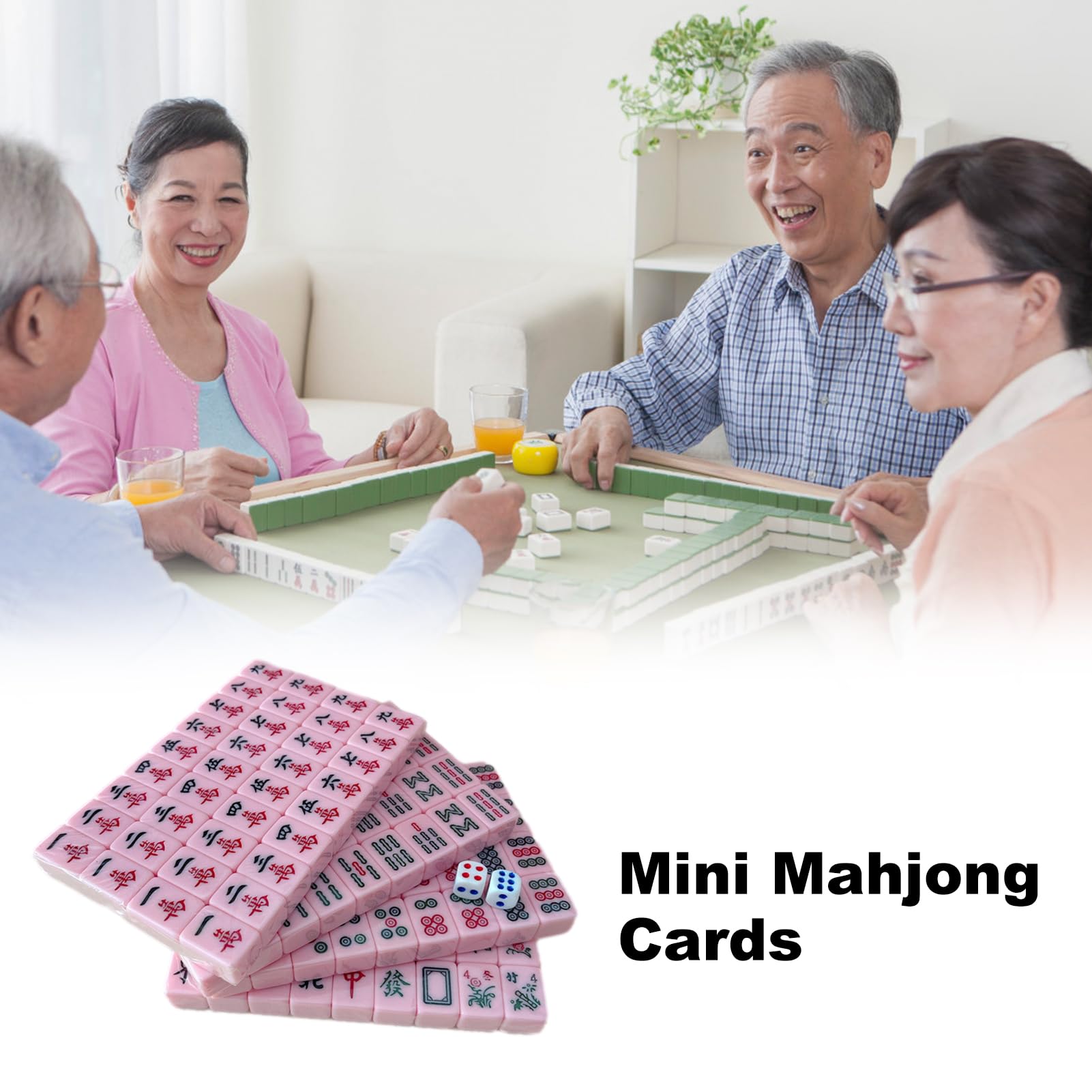Mini Mahjong Set, Viaggio Piccolo Mahjong, Rosa, 144pcs Piastrelle, Età 12+