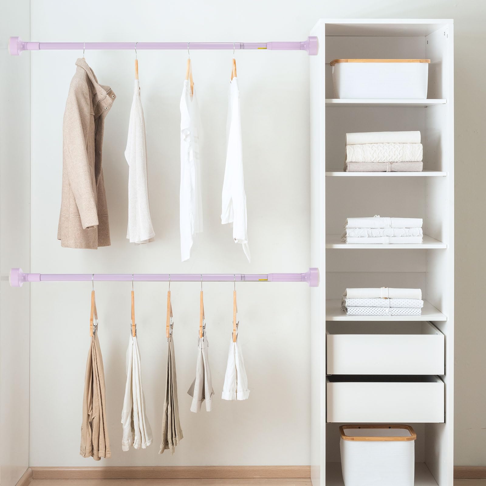 Lot de 2 tringles à rideaux réglables de 91,4 cm à 160 cm sans perçage en acier au carbone extensibles pour fenêtres, portes et armoires Finition violette