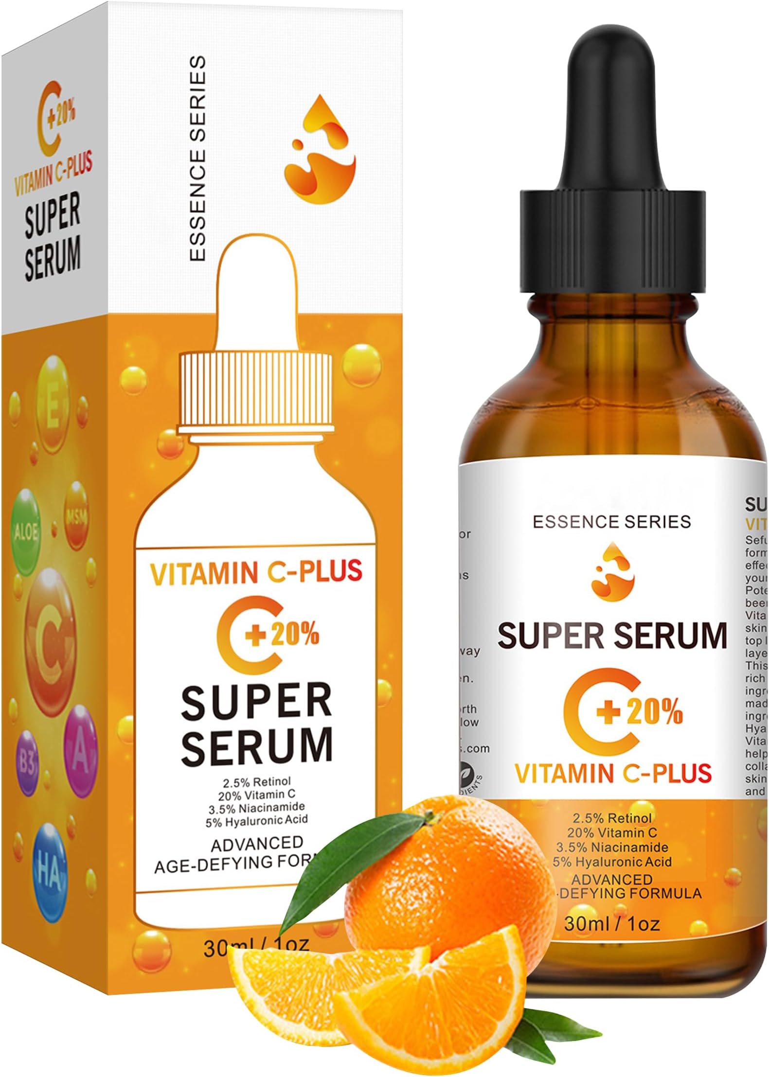 20% Vitamin C Serum for Face with Hyaluronic Acid Serum, 30ML, Moisturize, Brighten and plump skin, suitable for both men and women