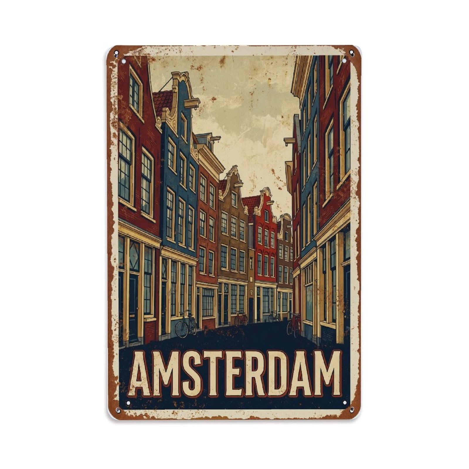 Vintage Travel Alley Netherlands Narrow Metal Tin Sign Plaque Wall Decor for Cafe, Club Bar, Office, Home Garden Metal Poster 8x12Inch