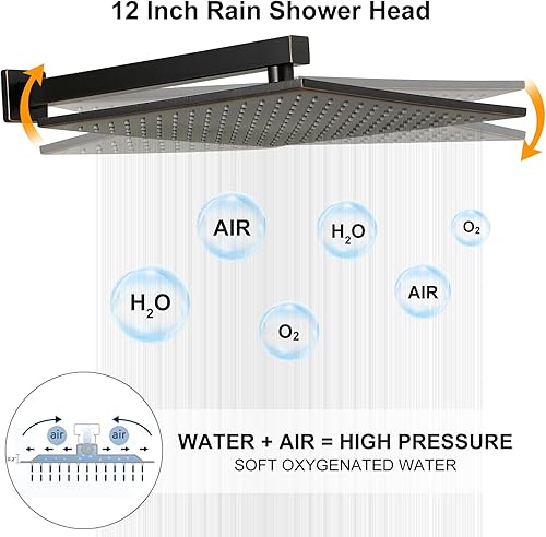 Miniatura 4 de BESy Sistema de ducha con cabezal de ducha de lluvia de 12 pulgadas y montaje en pared de mano, juego combinado de grifo de ducha de lluvia de alta
