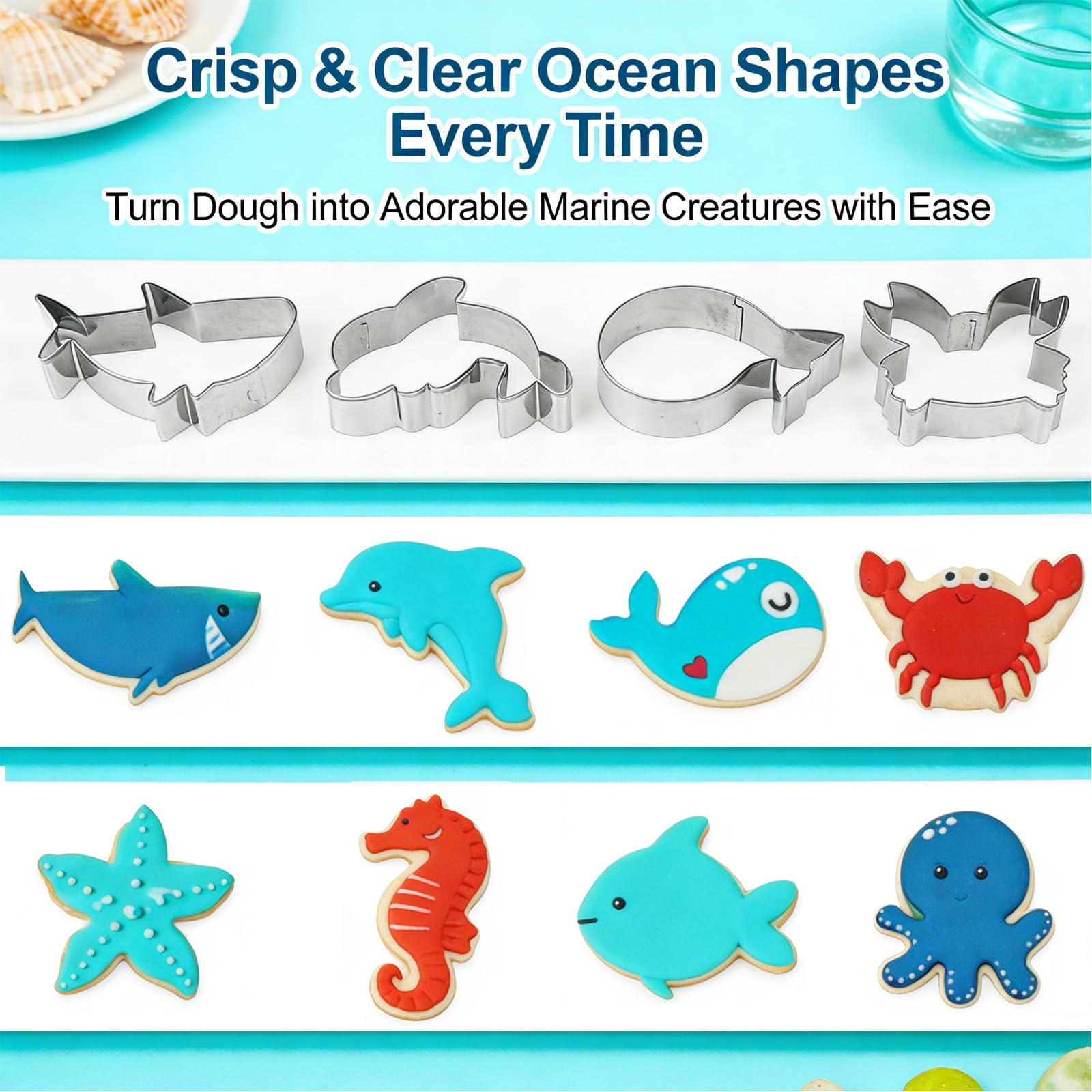 Set da 12 Formine per Biscotti a Forma di Animali Marini, in Acciaio Inox Alimentare, Sagome per Fondant, Pasticceria e Decorazioni, Utensile da Cucina Creativo per Bambini e Baking Familiare - 3