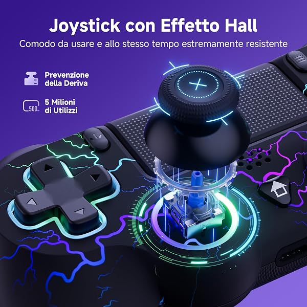 ECHTPower Mando para PS4, Upgrade Mando Bluetooth para PS4/PC, Type-C Puerto, Hall Joystick, Botones Traseros, 1000mAH Batería, Turbo, Vibración, Giroscopio, Diesño Ergonómico Antideslizante - 3