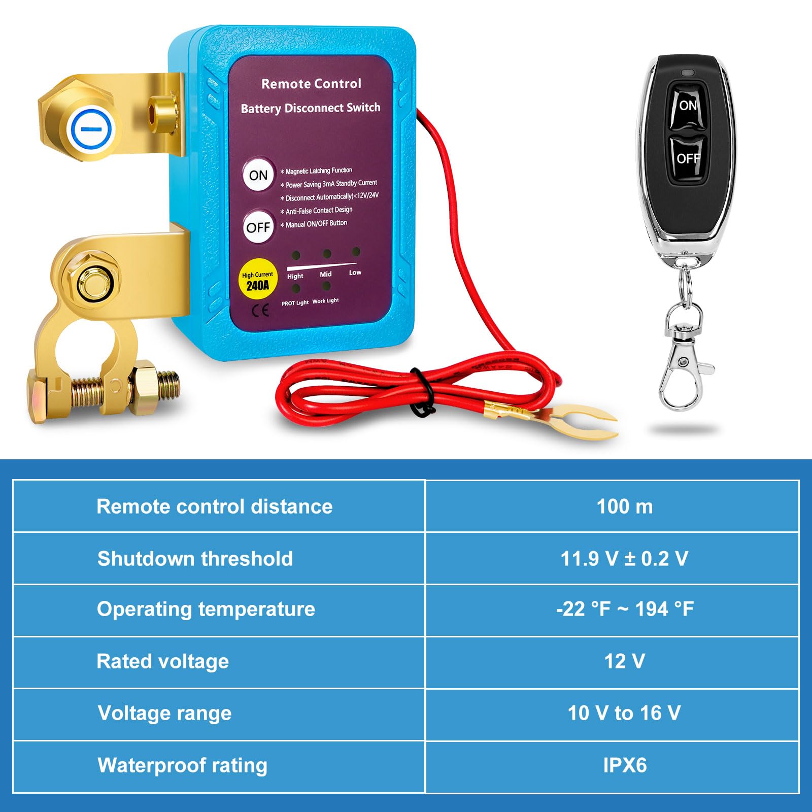 Coupe Circuit Batterie 12V Télécommande,Coupe Batterie Voiture | 12V 240A Circuit Voiture Interrupteur, pour Bateau RV ATV Camion Alarme