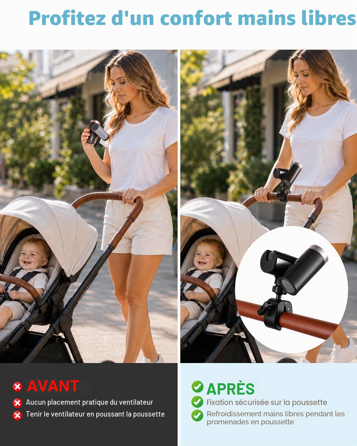 BoomBa Ventilateur portable avec pince pour Shark ChillPill - Ventilateur de refroidissement personnel 3-en-1 - Support réglable pour poussettes, vélos, chariots de golf, équipement de gym et plus