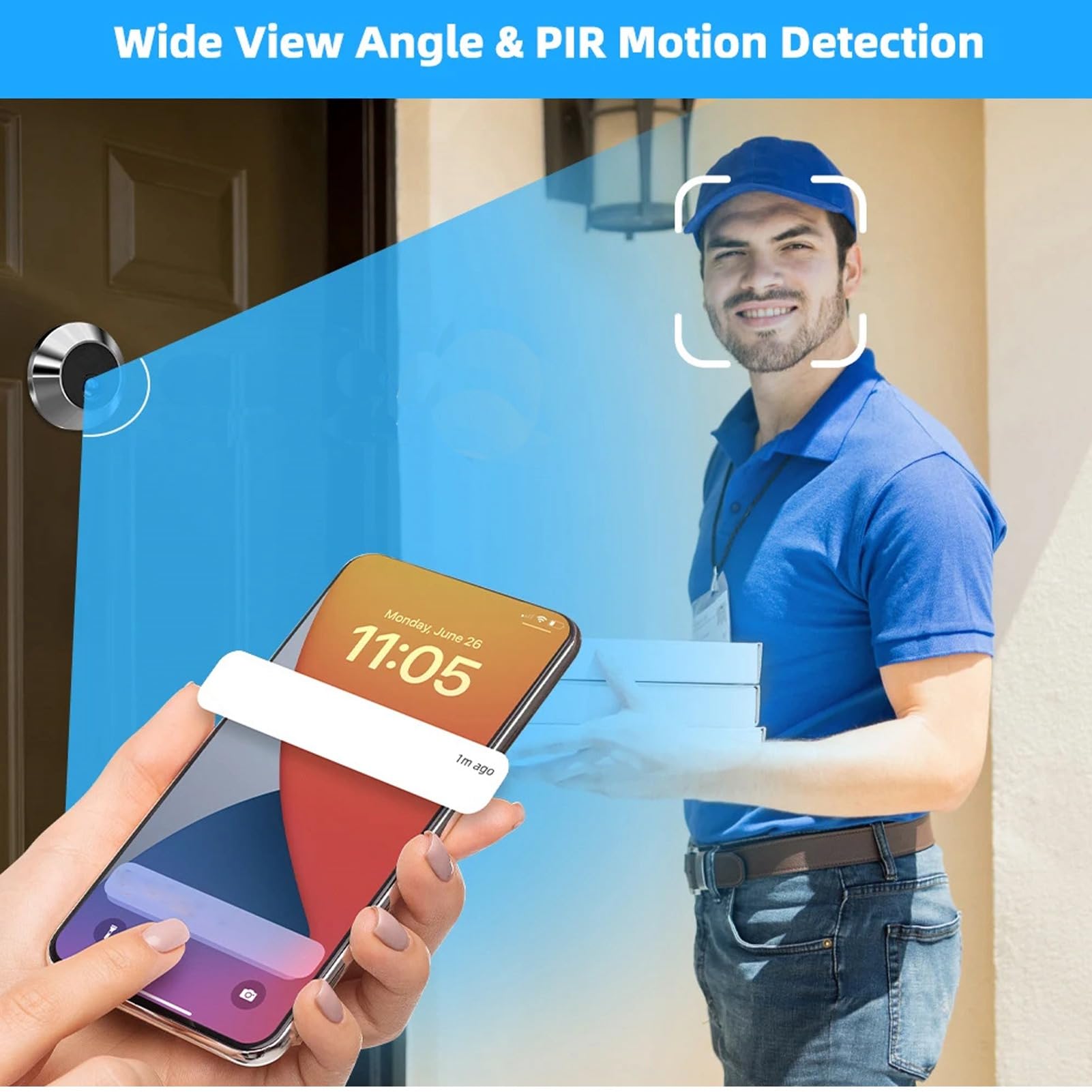 Spioncino per Porta da 170 Gradi, 2MP Grandangolo 5G Dual Band WiFi Controllo APP Obiettivo da 1,6 Mm Telecamera IP 1080P HD con Foro per Porta per la Sicurezza Domestica (Spina