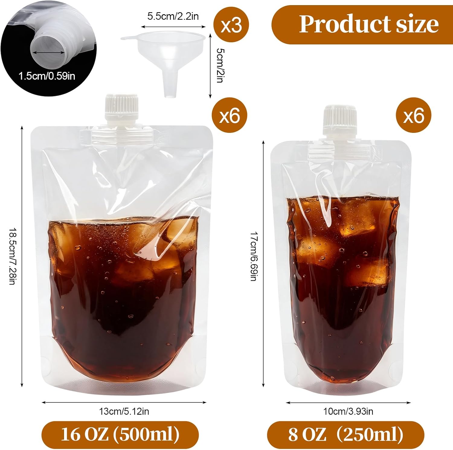 12 PCS Plastic Flasks, Concealable and Reusable Drink Pouches with Funnels for Travel (8OZ - 6PCS + 16OZ - 6PCS + 3 Funnels)