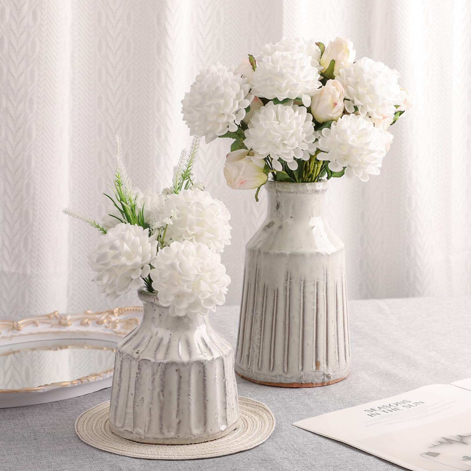 N&T NIETING Artificial Flowers 20pcs Fake Dahlia Flowers with Leaves and Stems - Image 4