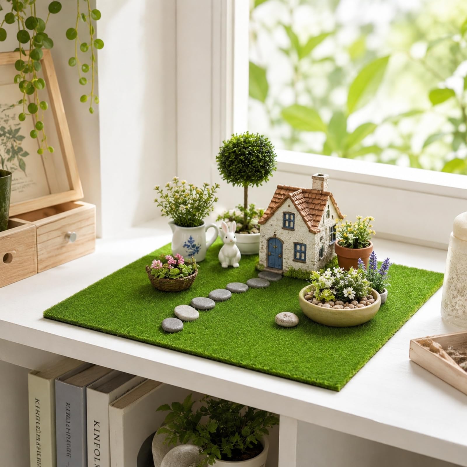 8PCS Astro Turf - 15*15cm Fake Grass Patches, Artificial Synthetic Turf Squares Realistic Synthetic Lawn Mats for DIY Mini Garden Decor, Miniature Scenery Artificial Grass for Modelling, Dolls House
