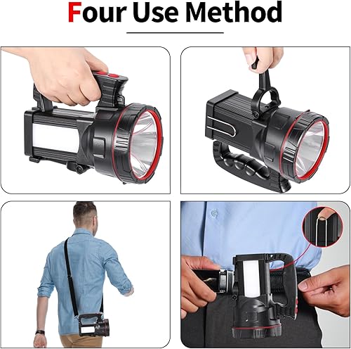 Miniatura 5 de Superbright - Proyector de mano LED táctico impermeable, linterna recargable de alta potencia con luz lateral, cargador de alimentación USB (luz