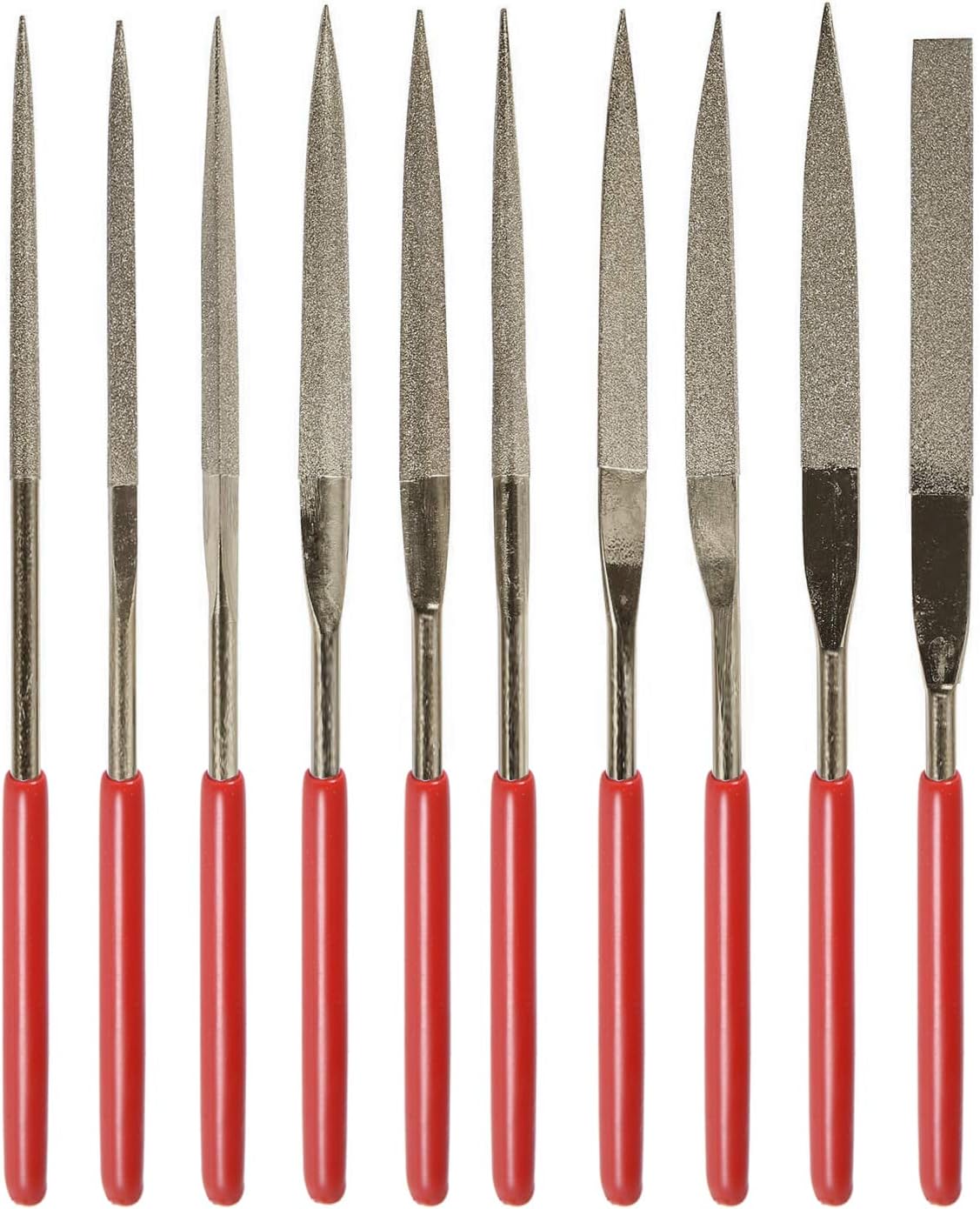 Yakamoz 10 Pcs Fine Diamond File Set Metal Round Needle Files Triangular Square Flat Shape Jeweler Files Set Rasp Riffler File Tool Kit for Glass Wood Stone Jewelry Carving Sanding Polishing, 5x180mm