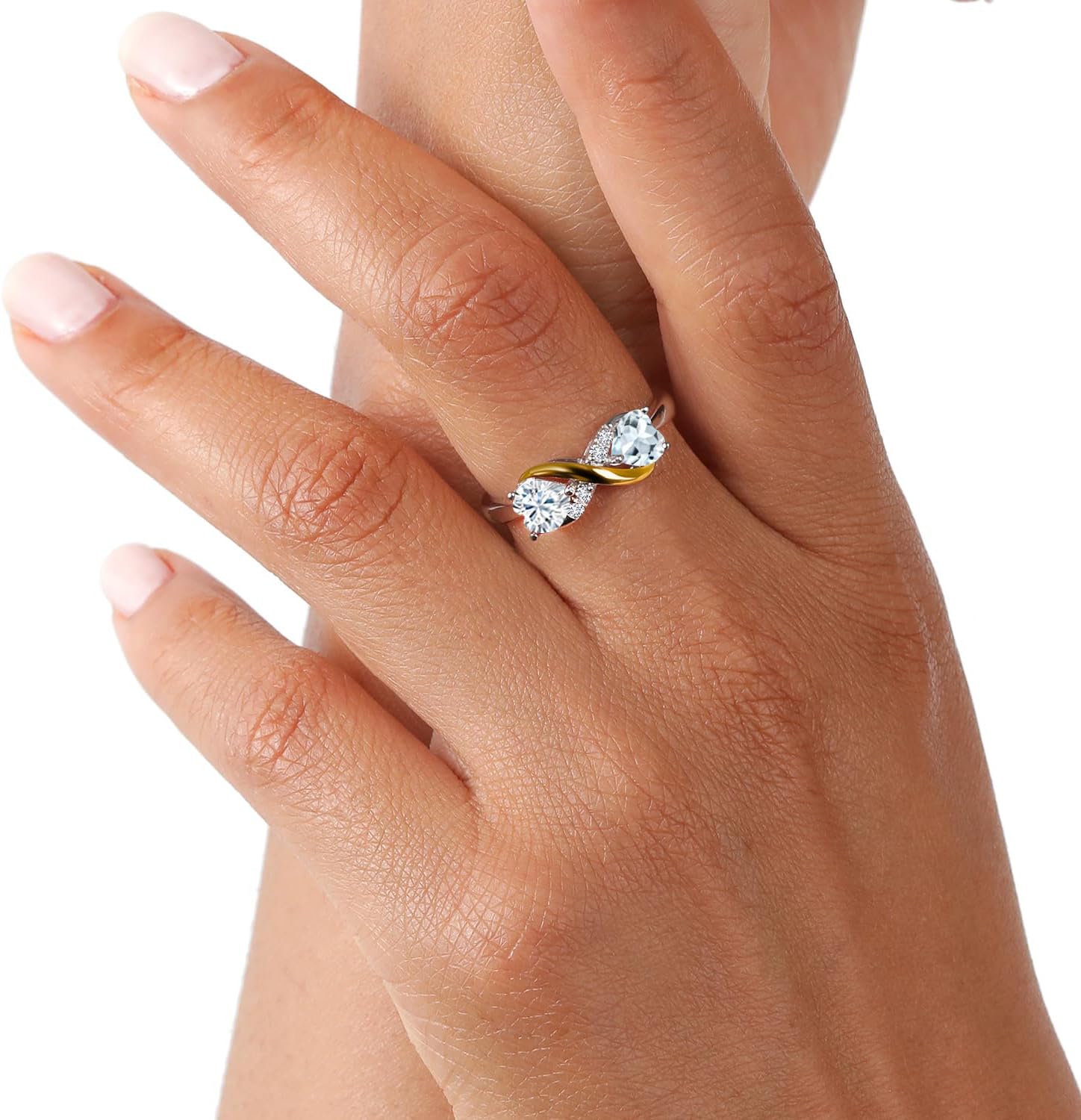 Gem Stone King Gemstone Birthstone White Moissanite and Lab Grown Diamond Accents Eternal Love Infinity Ring For Women | 925 Silver 10K Yellow Gold | Heart 5MM | Two-Tone Wedding Anniversary Promise