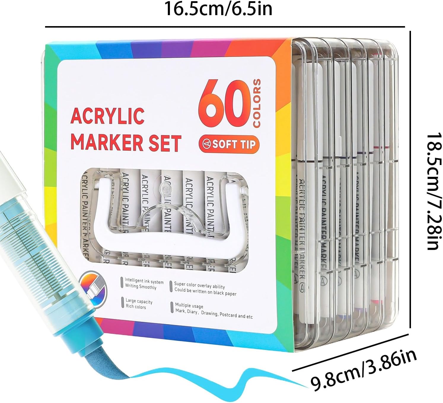 Acrylic Paint Markers - 60 Colors Double Head Long Lasting Pens | Acrylic Kids Markers for Coloring - for Students, Artist, Adult, Home, Travel, Daily, Craft, School, Workplace, Classroom, Drawing