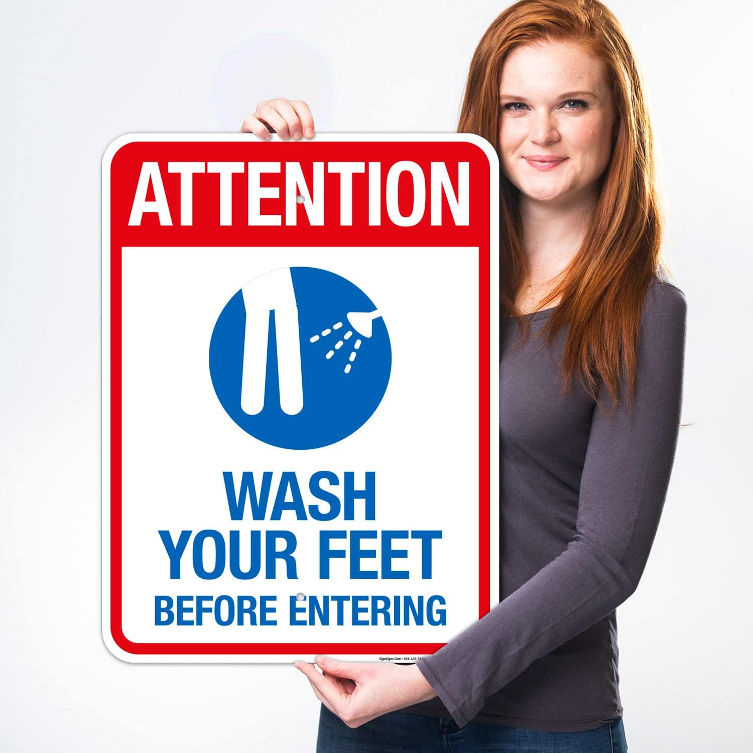 Attention Wash Your Feet Before Entering Sign, Pool Sign, 18x24 Inches, Rust Free .063 Aluminum, Fade Resistant, Indoor/Outdoor Use, Made in USA
