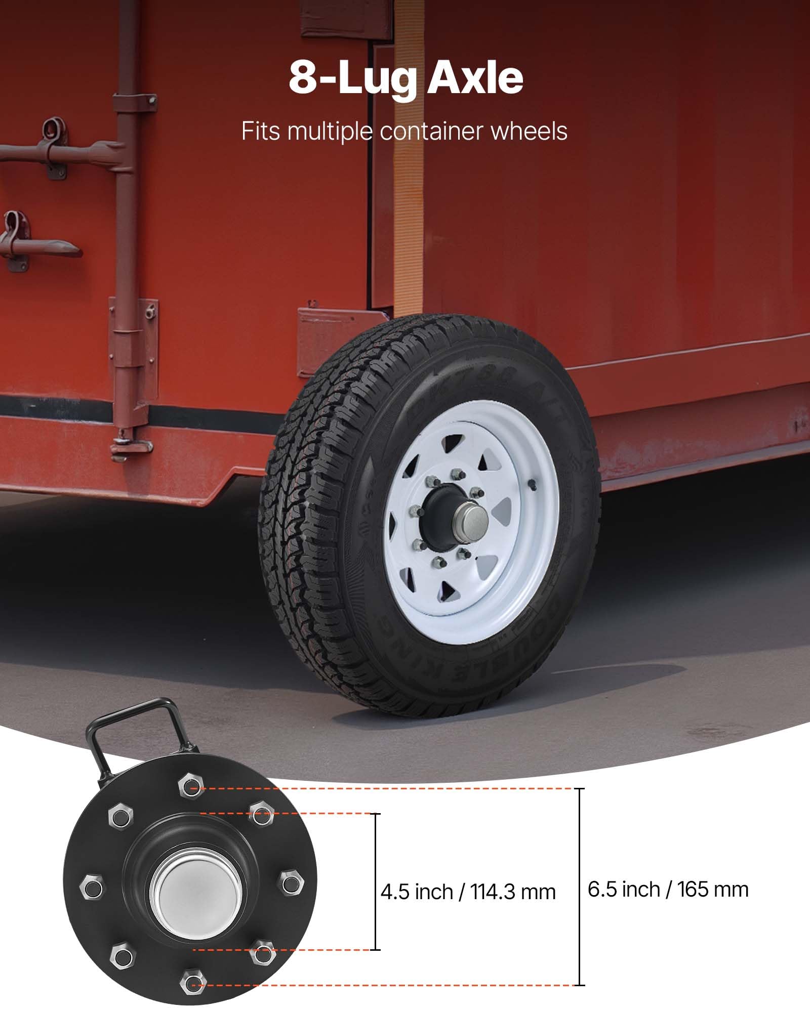 VEVOR Ruedas para Contenedor de Envío, Juego de 8 Orificios, Eje Resistente con Correa de Amarre de Trinquete, Capacidad Movimiento 6 a 12 m, Transporte Seguro para Muelle, Almacén y Obra, Negro