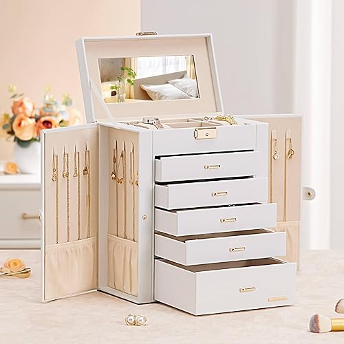 Miniatura 8 de Homde Joyero grande para mujeres 6 capas 5 cajones organizador con espejo para collar de pendientes de anillo - Soporte de almacenamiento con