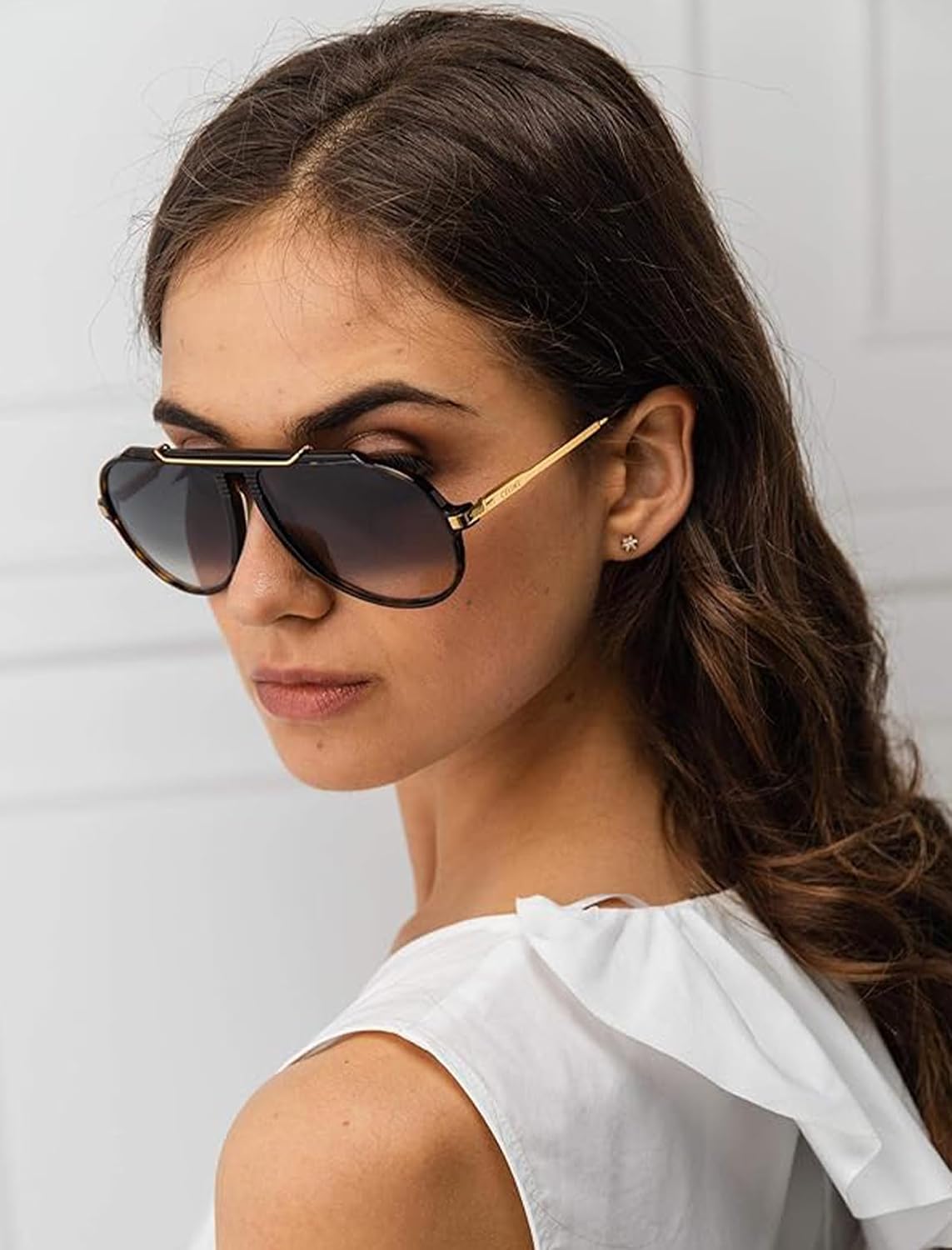 Retro Oversized Aviator Sunglasses for Women Men Trendy 70s Metal Gold Tangle Free Big Sun Glasses UV protection