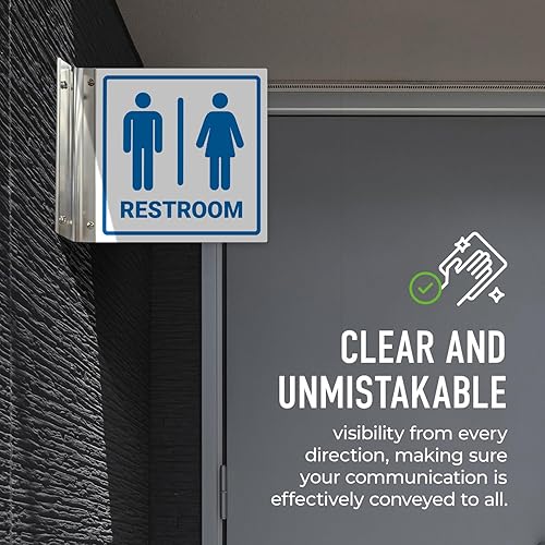 Miniatura 4 de Señal de proyección unisex para baño, doble cara, (SI-7622) 6 x 6 pulgadas, ACM, con accesorio de níquel cepillado, fabricado en EE. UU