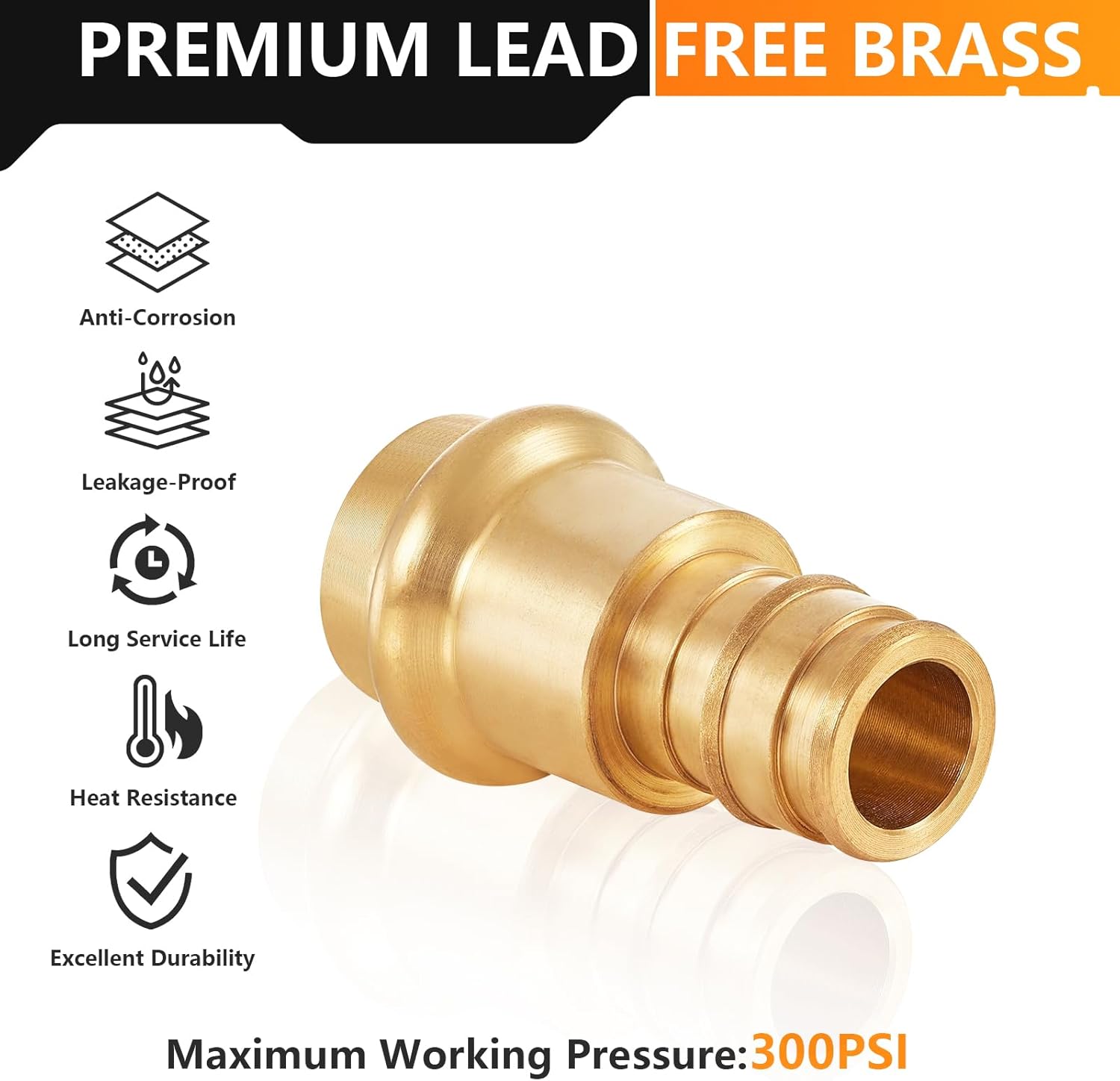 10-Pack HeSun Copper Press Fitting Adapter,1/2" PRESS X 1/2" PEX-A Expansion F1960 Coupling, LF Brass(PEX1960183-10)