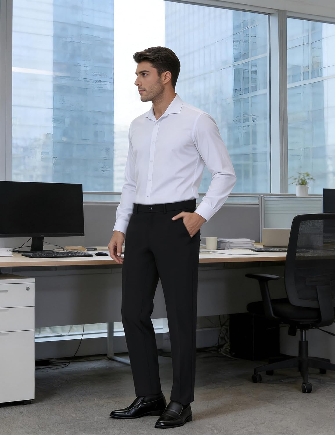 Soojun Men's Modern Fit Flex Flat Front Dress Pants - Image 8