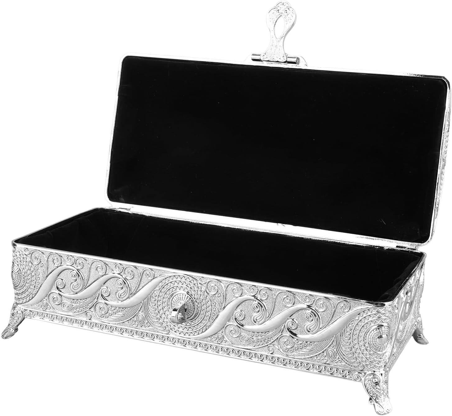 Luqeeg Alloy Vintage Jewelry Box, Rectangle Trinket Treasure Storage Box, Luxury Keepsake Chest Organizer with Soft Velvet Inside for Dressing Table Shelf Tabletop (Silver Color) image 3