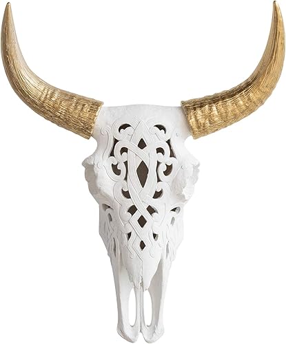 Near and Deer Cráneo decorativo de bisonte de taxidermia sintética, blancodorado, CBI0108