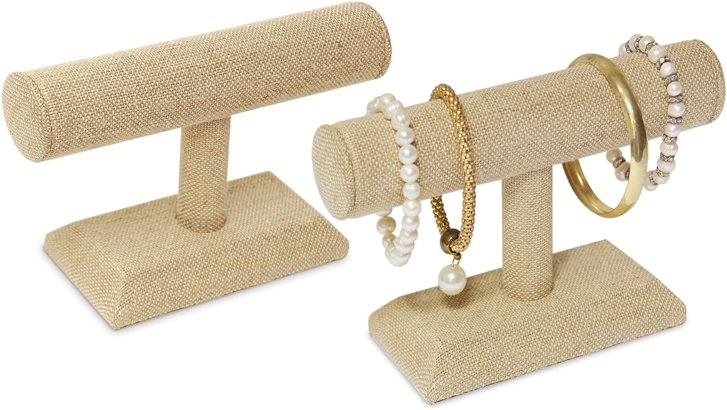 MOOCA 2 Pcs Linen Covered Wood Jewelry Display Stand, Bracelet Holder Display Stand, Perfect for Bracelet Bangle Watch for Home Organization, Store, Tradeshow and Showcase