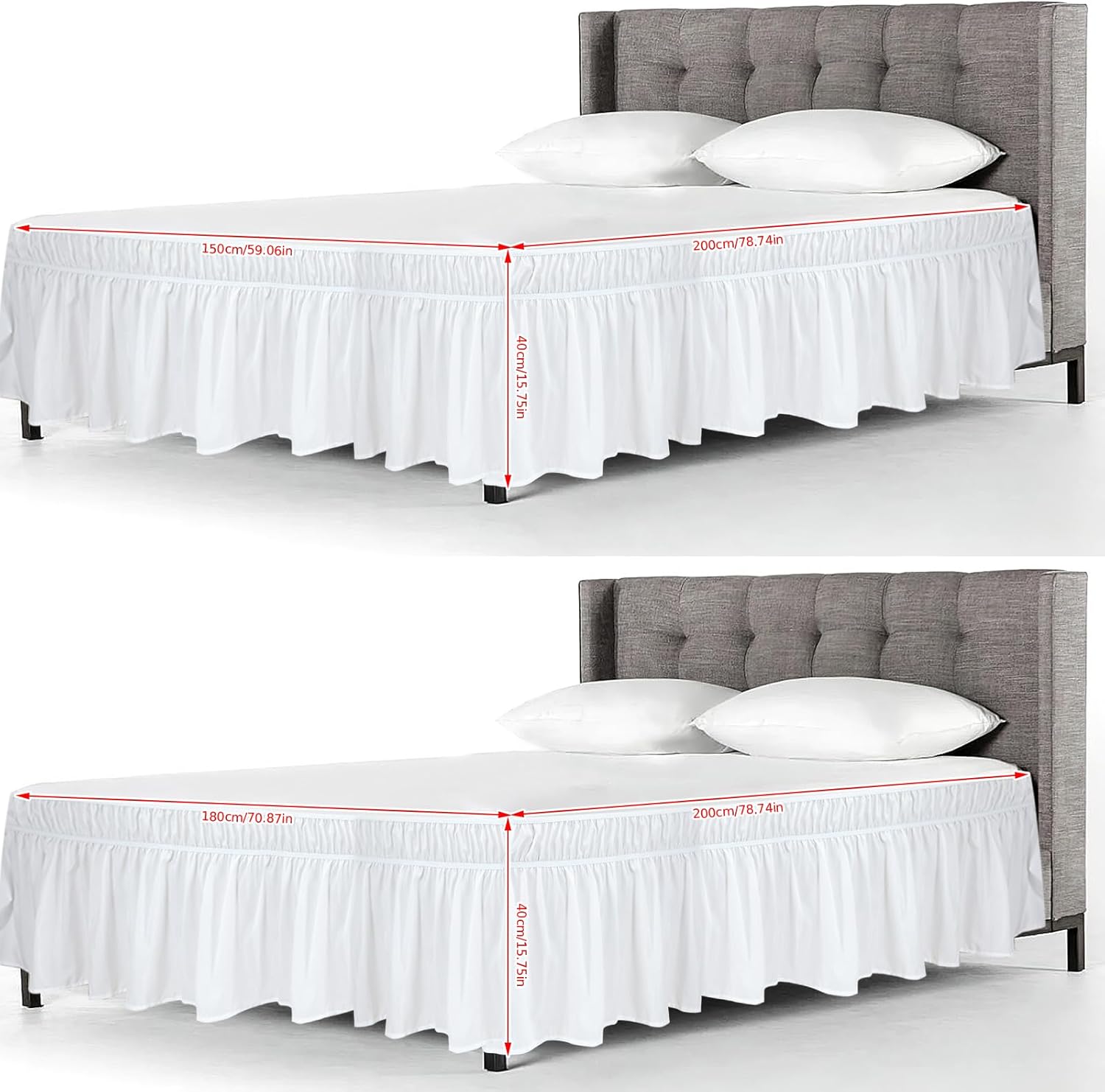 Elastic Ruffled Bed Skirt, Anti Slip Basic Microfiber Bed Skirt, Queen/King Size 100% Microfiber Bed Wrapped Skirt for Bedroom, Hotel (King)