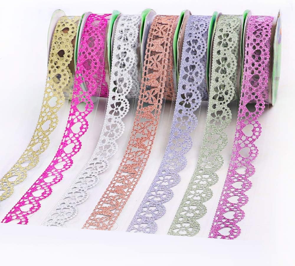 7 Rolls Multicolor Washi Lace Pattern Glitter Self-adhesive Tape Masking DIY Scrapbooking Decorating Stickers