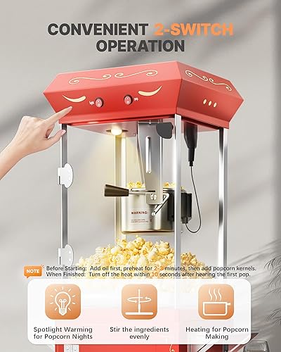 Miniatura 5 de Carro de máquina de palomitas de maíz mejorado 2025 de 8 onzas, máquina para hacer maíz con hace hasta 32 tazas, máquina de maíz pop para cine con