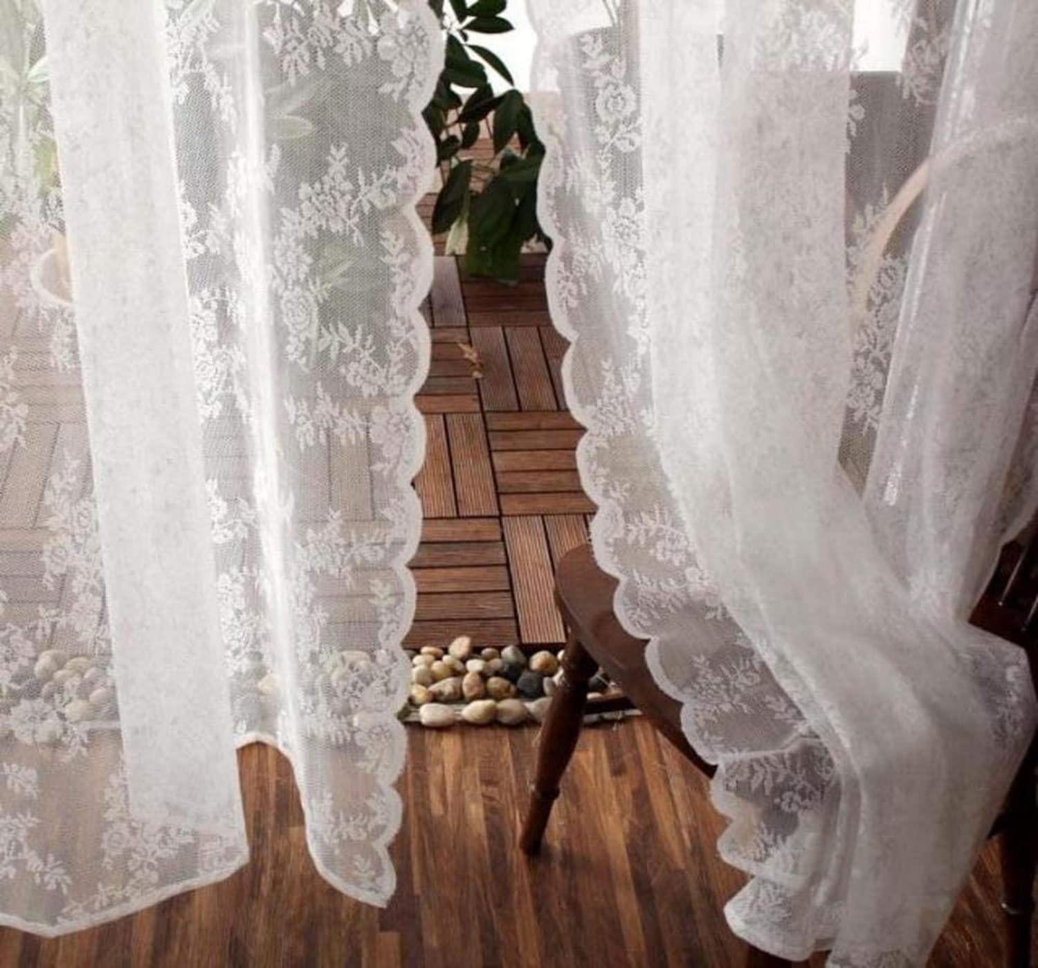 Rideaux en dentelle blanche voilage tulle contemporain 145x270cm crochet