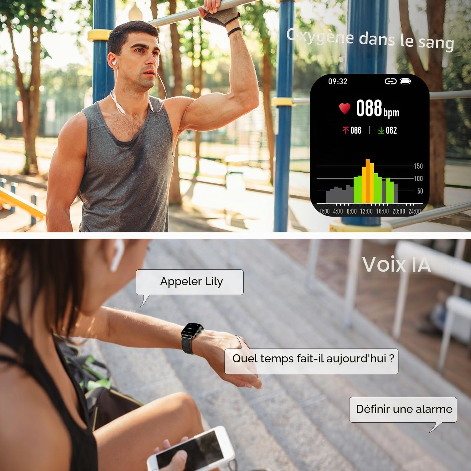 Montre Connectée Homme Femme Smartwatch: Etanche Fitness Smart Watch avec Appel Bluetooth Fréquence Cardiaque Spo2 Sommeil Moniteur 120+ Modes Sport Podomètre Montre Intelligente pour Android iOS