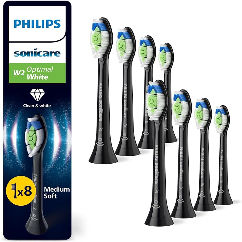 Philips Sonicare W2 Optimal White - Têtes de brosse à dents de rechange d'origine, noir, lot de 8, HX6068/88