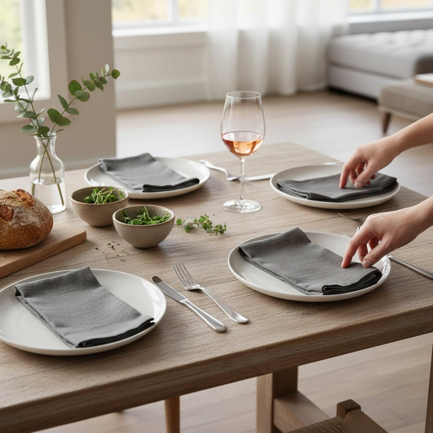 Linen Napkins –100% French Flax – Stonewashed Pure Linen Cloth Napkins - Size 18 Inch x 18 Inch – Set of 4 (Mid Gray)