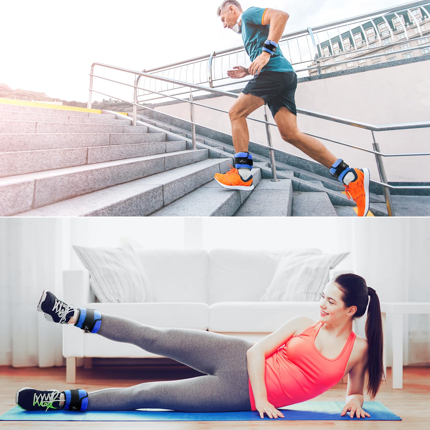 Sportneer Poids de cheville réglables : poids de jambe réglables améliorés pour la gym, le fitness, l'entraînement, 0,5 à 2,3 kg par cheville, 0,9 à 4,5 kg par paire