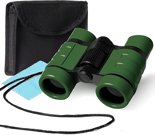 Binoculares verdes compactos para niños, kit de exploración al aire libre, de 3 a 12 años, a prueba de golpes, perfectos para observación de aves,