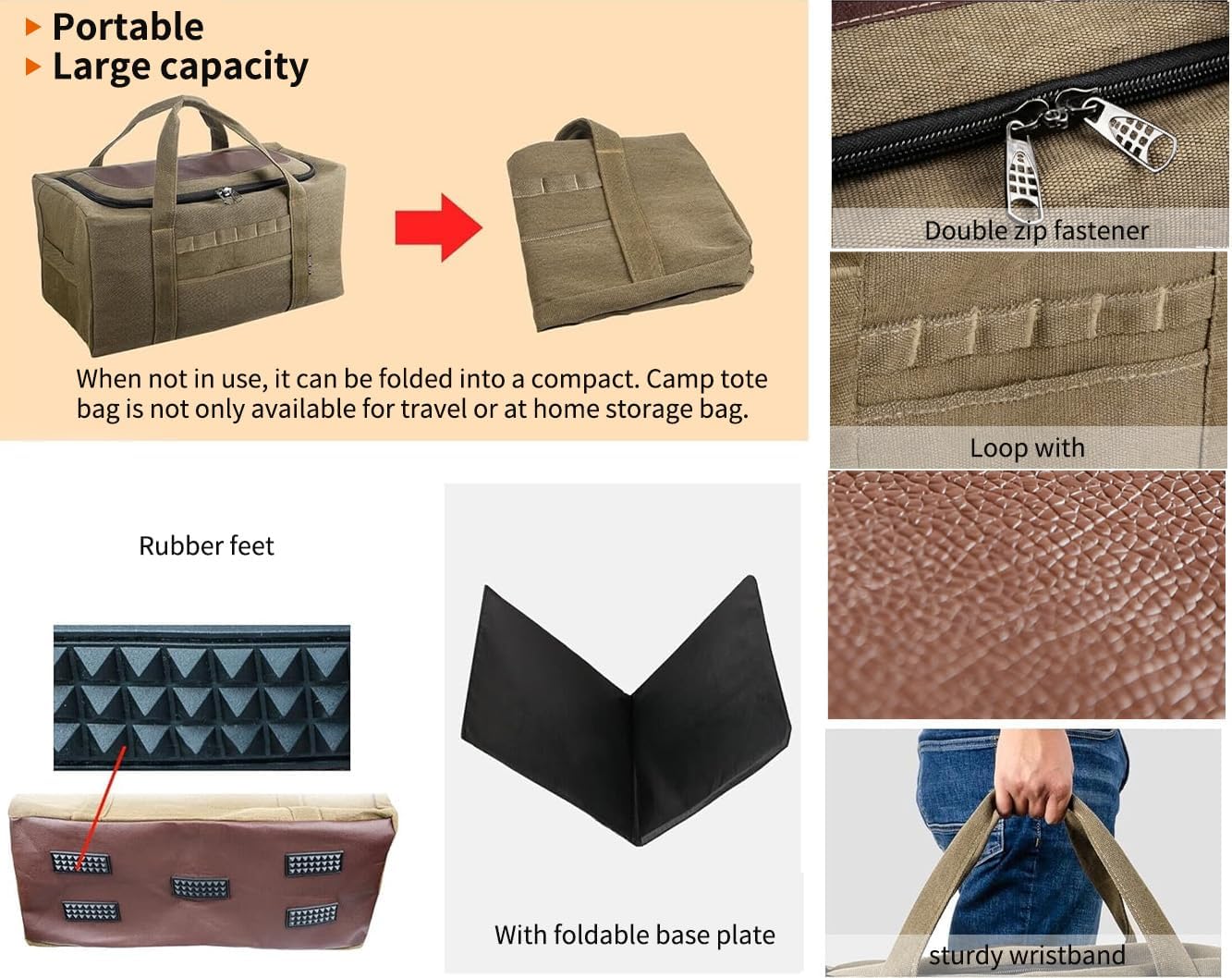 Large Military Duffle Bag Tactical Camping Storage Utility Tote Bag Camping Kitchen Organizer with Deployment Cargo Bag Travel Sports Equipment(Khaki,Large 29.53"x15.75"x15.75")