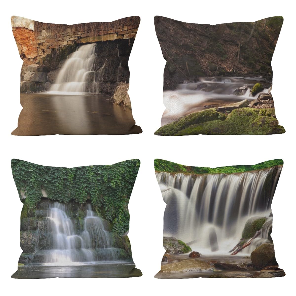 Housse de coussin en lin CEVAN 50x50 cm : l'élégance naturelle d'un paysage de cascade
