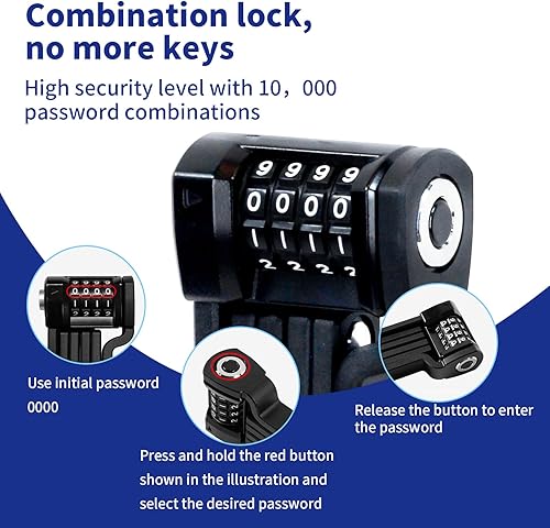 Miniatura 6 de Auto Care Cerradura de código plegable para bicicleta, cerradura plegable de combinación de 4 dígitos de acero de aleación gruesa de 35 pulgadas con
